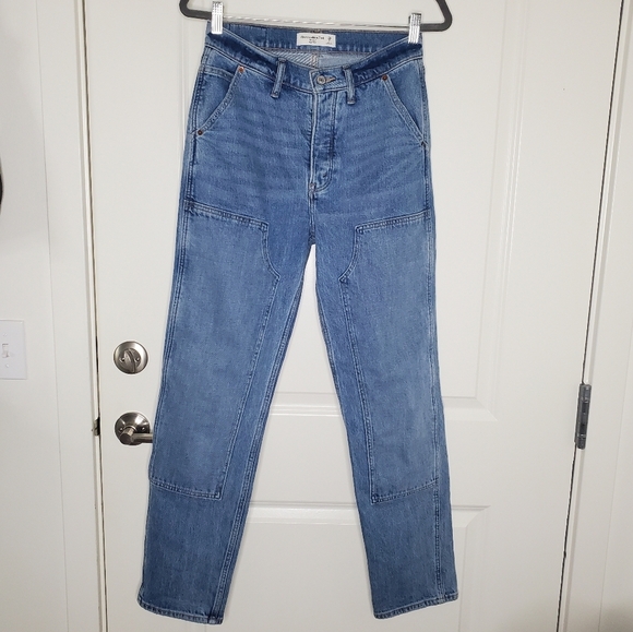 Abercrombie & Fitch Blue Dad High Rise Carpenter Straight Leg Jeans - Picture 5 of 12